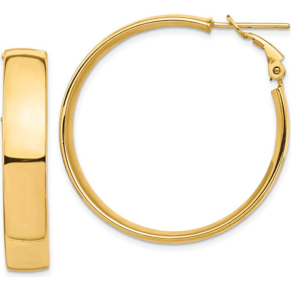 14K Yellow Gold High Polished 7mm Omega Back Hoop Earrings by Oro Pregiato