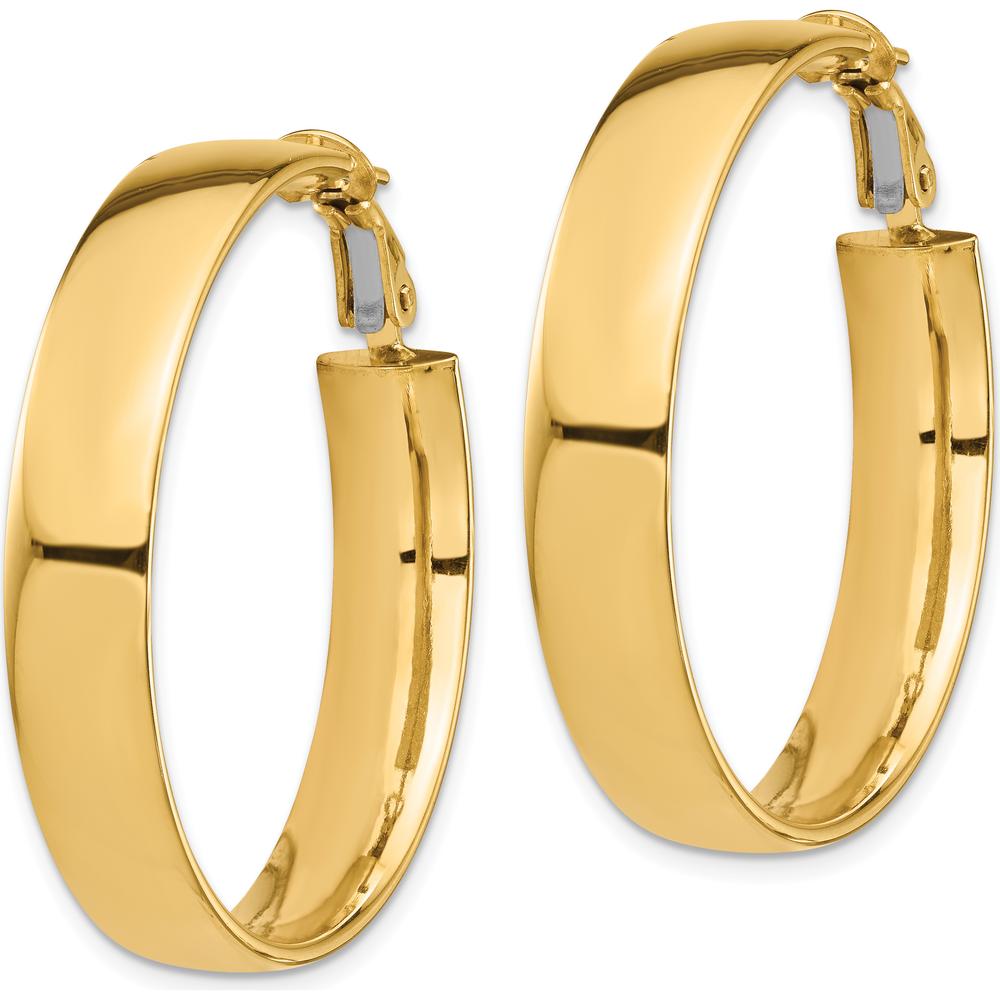 14K Yellow Gold High Polished 7mm Omega Back Hoop Earrings by Oro Pregiato
