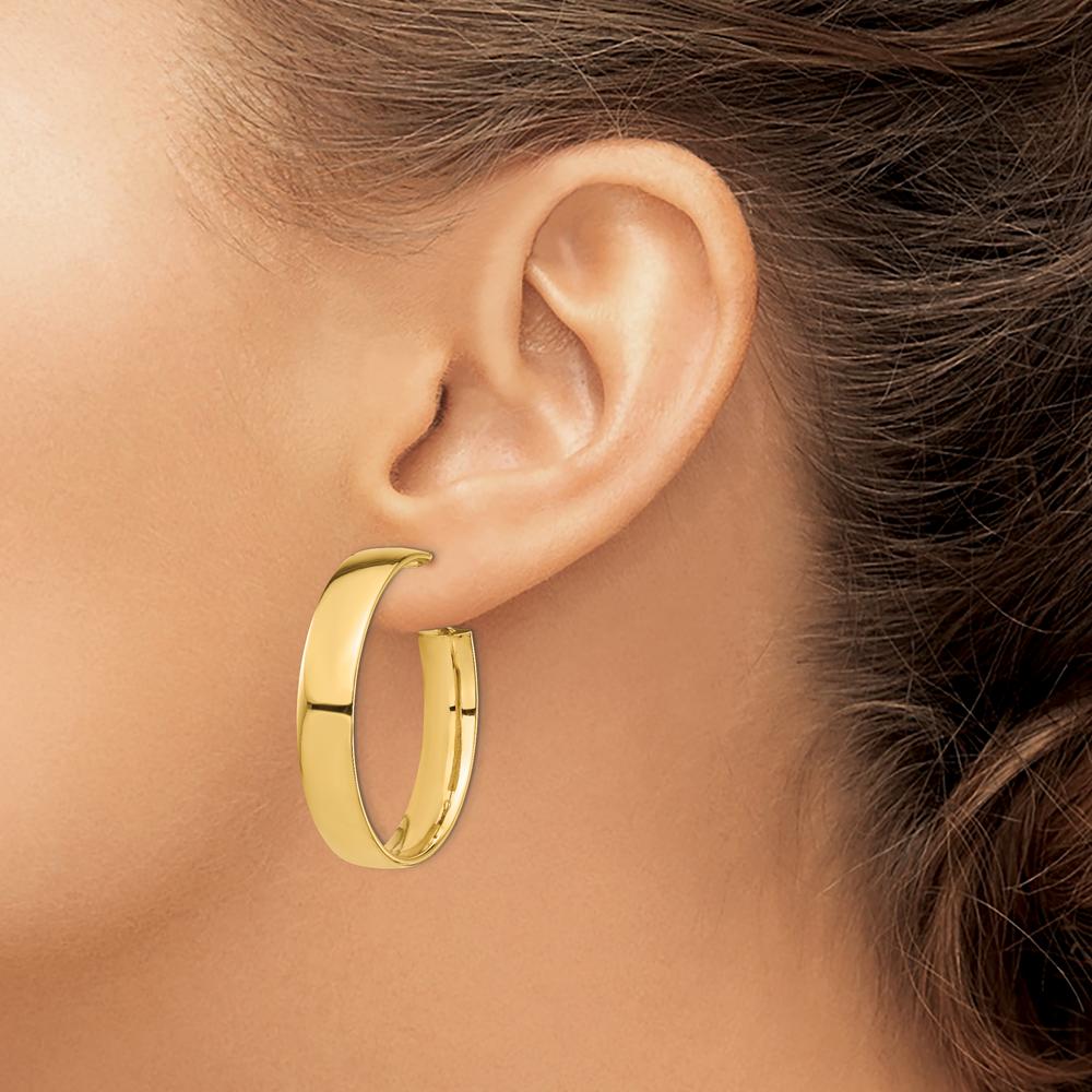 14K Yellow Gold High Polished 7mm Omega Back Hoop Earrings by Oro Pregiato
