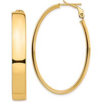 14K Yellow Gold High Polished 7mm Omega Back Oval Hoop Earrings - 43.34mm Length by Oro Pregiato
