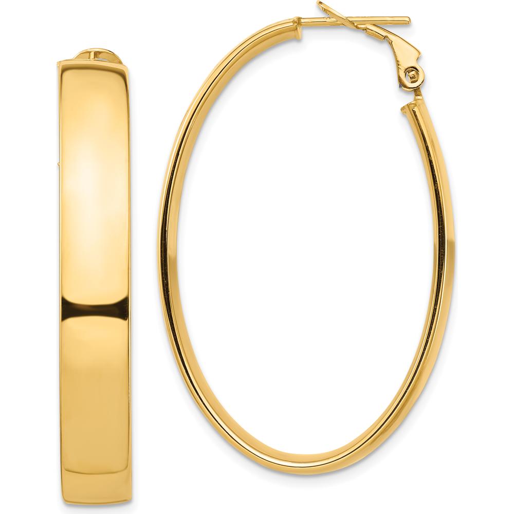 14K Yellow Gold High Polished 7mm Omega Back Oval Hoop Earrings - 43.34mm Length by Oro Pregiato