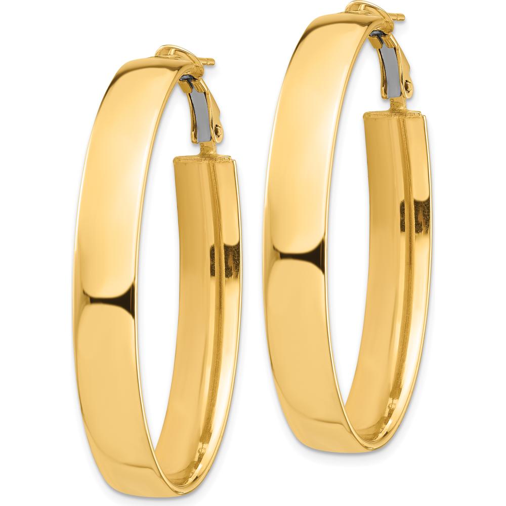 14K Yellow Gold High Polished 7mm Omega Back Oval Hoop Earrings - 43.34mm Length by Oro Pregiato