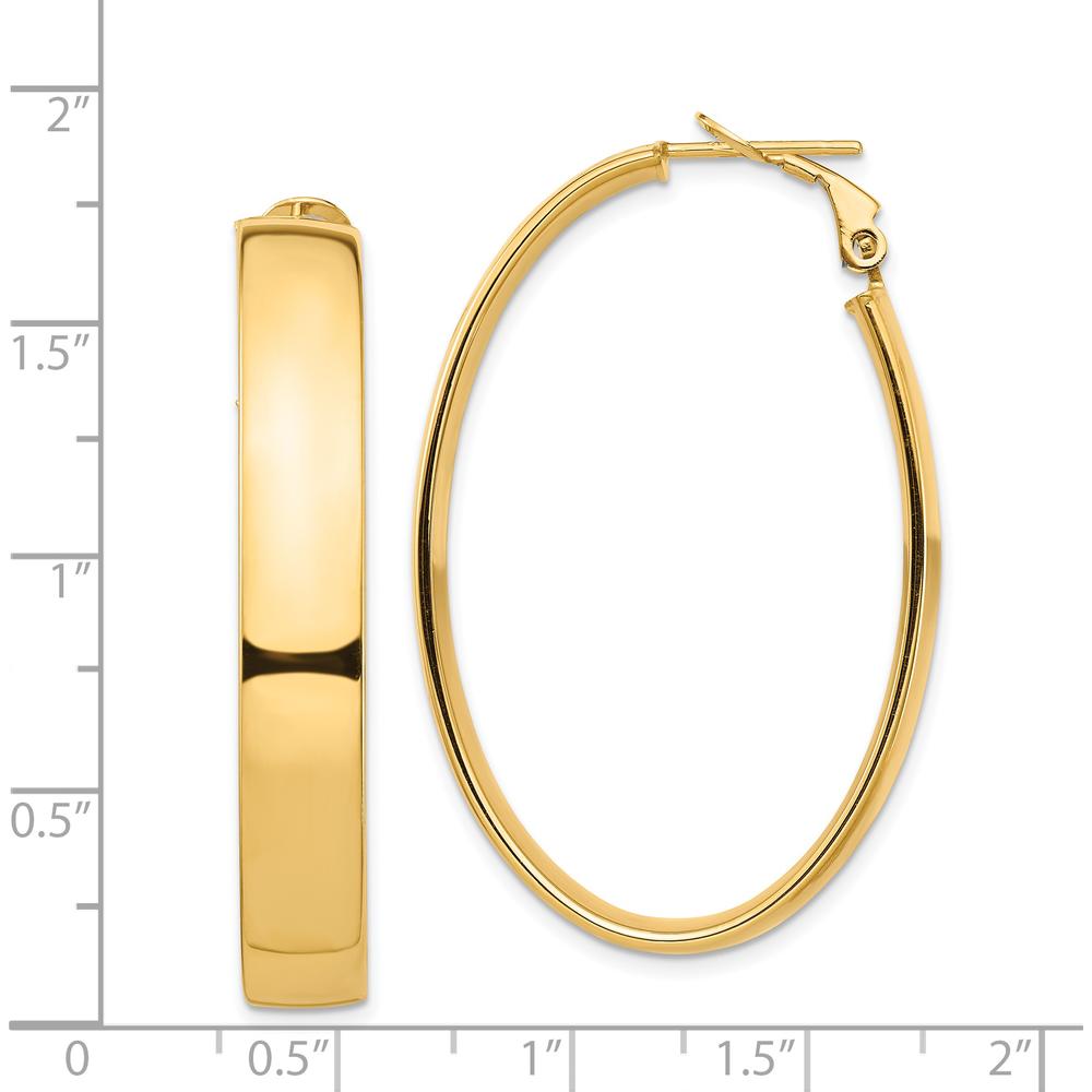 14K Yellow Gold High Polished 7mm Omega Back Oval Hoop Earrings - 43.34mm Length by Oro Pregiato