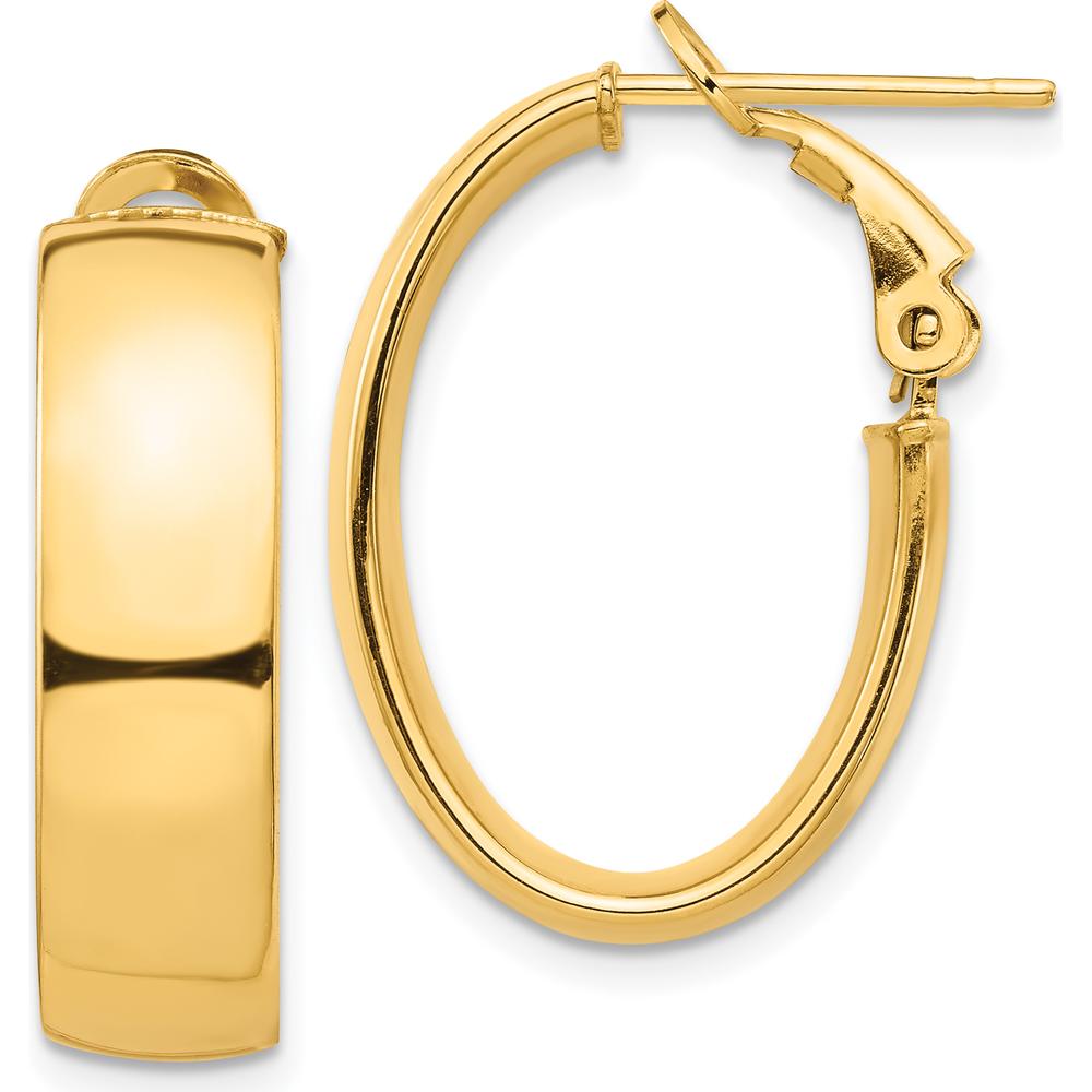 14K Yellow Gold High Polished 7mm Omega Back Oval Hoop Earrings by Oro Pregiato