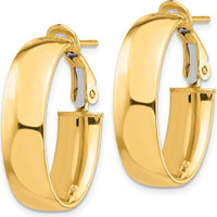 14K Yellow Gold High Polished 7mm Omega Back Oval Hoop Earrings by Oro Pregiato