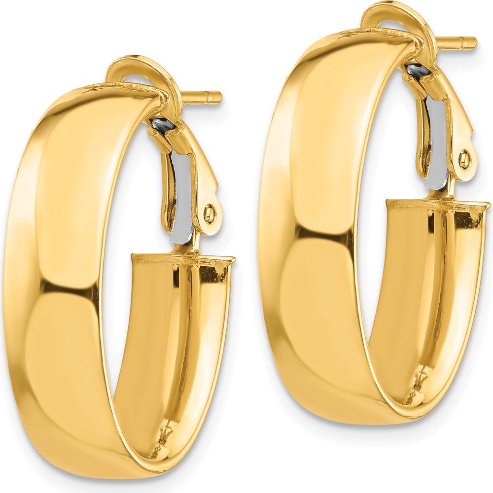 14K Yellow Gold High Polished 7mm Omega Back Oval Hoop Earrings by Oro Pregiato