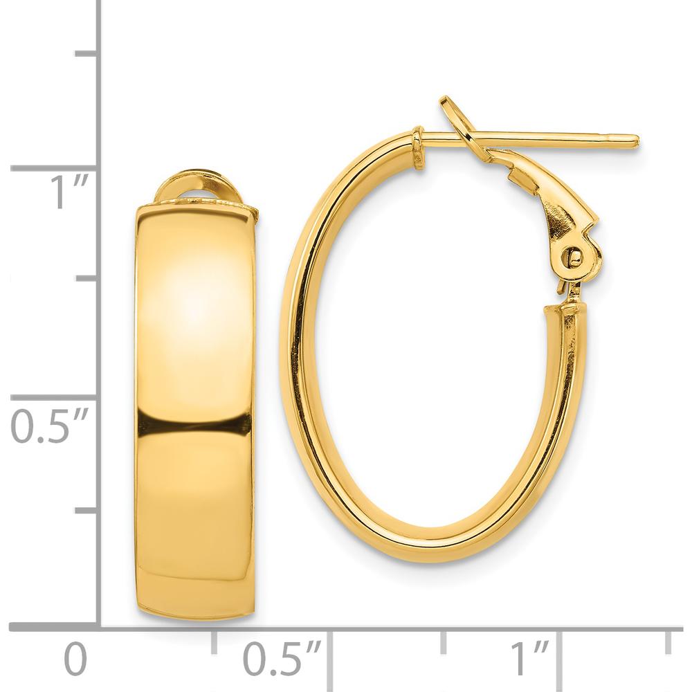14K Yellow Gold High Polished 7mm Omega Back Oval Hoop Earrings by Oro Pregiato