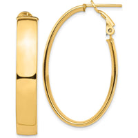 14K Yellow Gold High Polished 7mm Omega Back Oval Hoop Earrings by Oro Pregiato