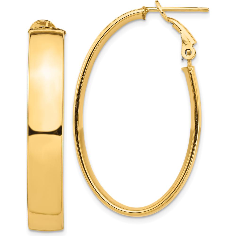 14K Yellow Gold High Polished 7mm Omega Back Oval Hoop Earrings by Oro Pregiato