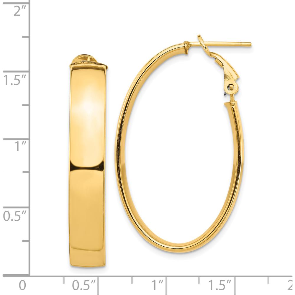 14K Yellow Gold High Polished 7mm Omega Back Oval Hoop Earrings by Oro Pregiato