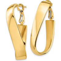 14K Yellow Gold High Polished 7mm Wavy Oval Hoop Earrings - Omega Back by Oro Pregiato