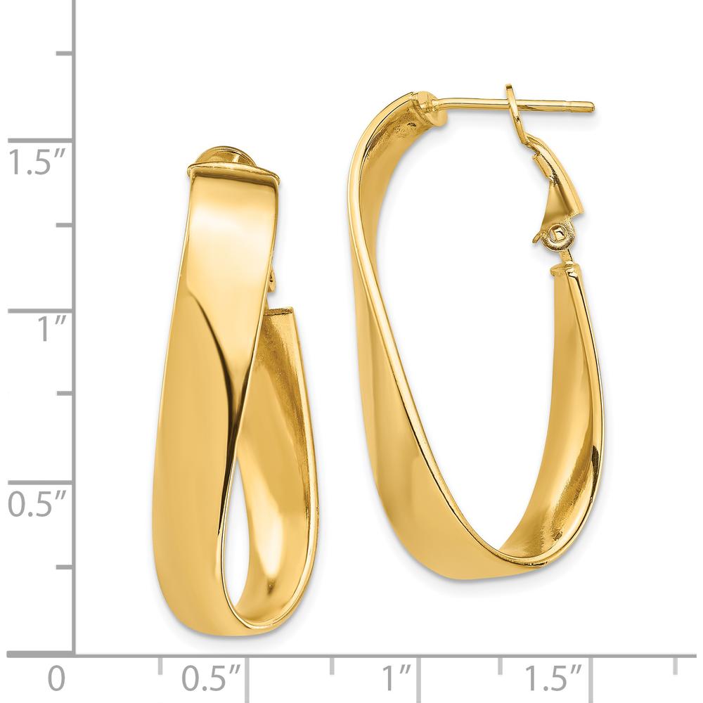 14K Yellow Gold High Polished 7mm Wavy Oval Hoop Earrings - Omega Back by Oro Pregiato