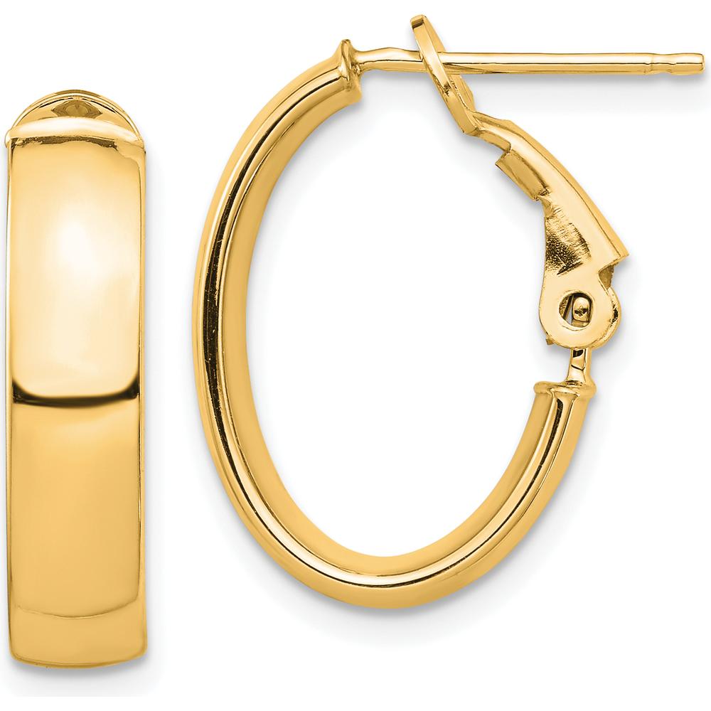 14K Yellow Gold High Polished Omega Back Oval Hoop Earrings - Timeless Luxury Design by Oro Pregiato