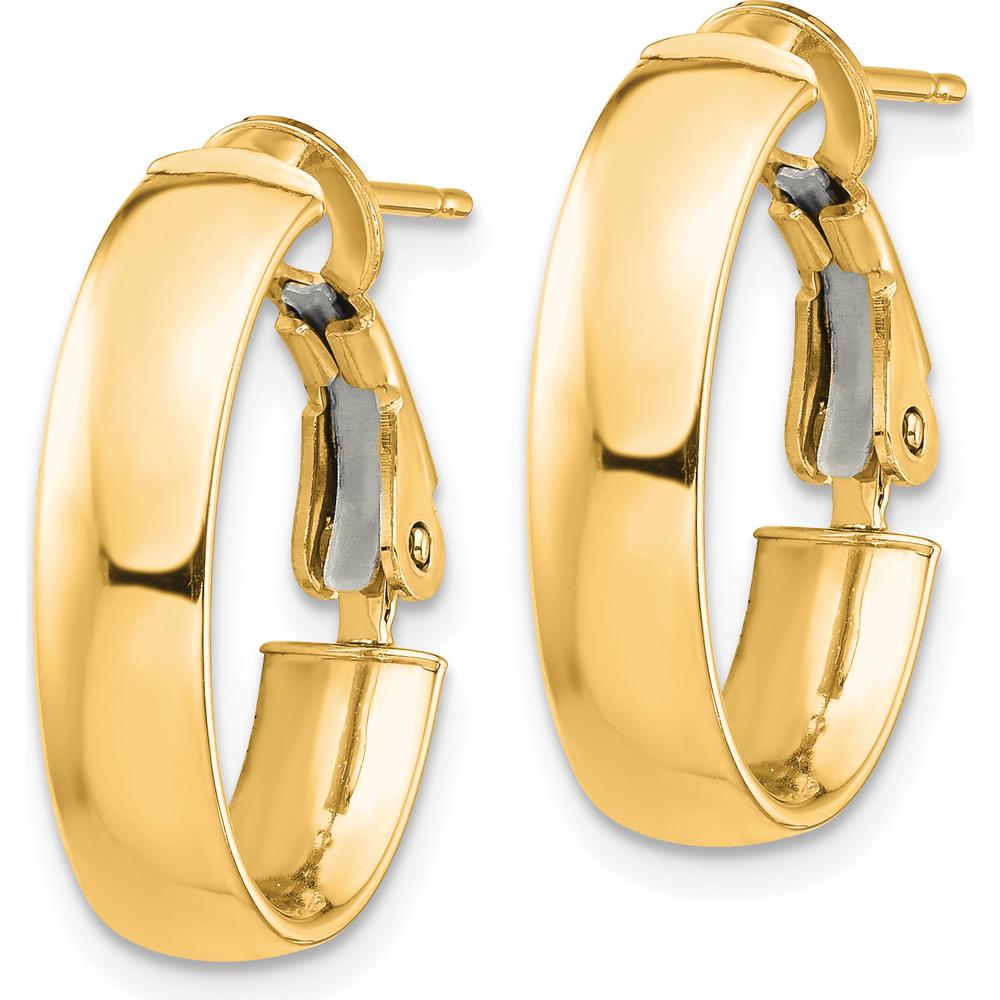 14K Yellow Gold High Polished Omega Back Oval Hoop Earrings - Timeless Luxury Design by Oro Pregiato