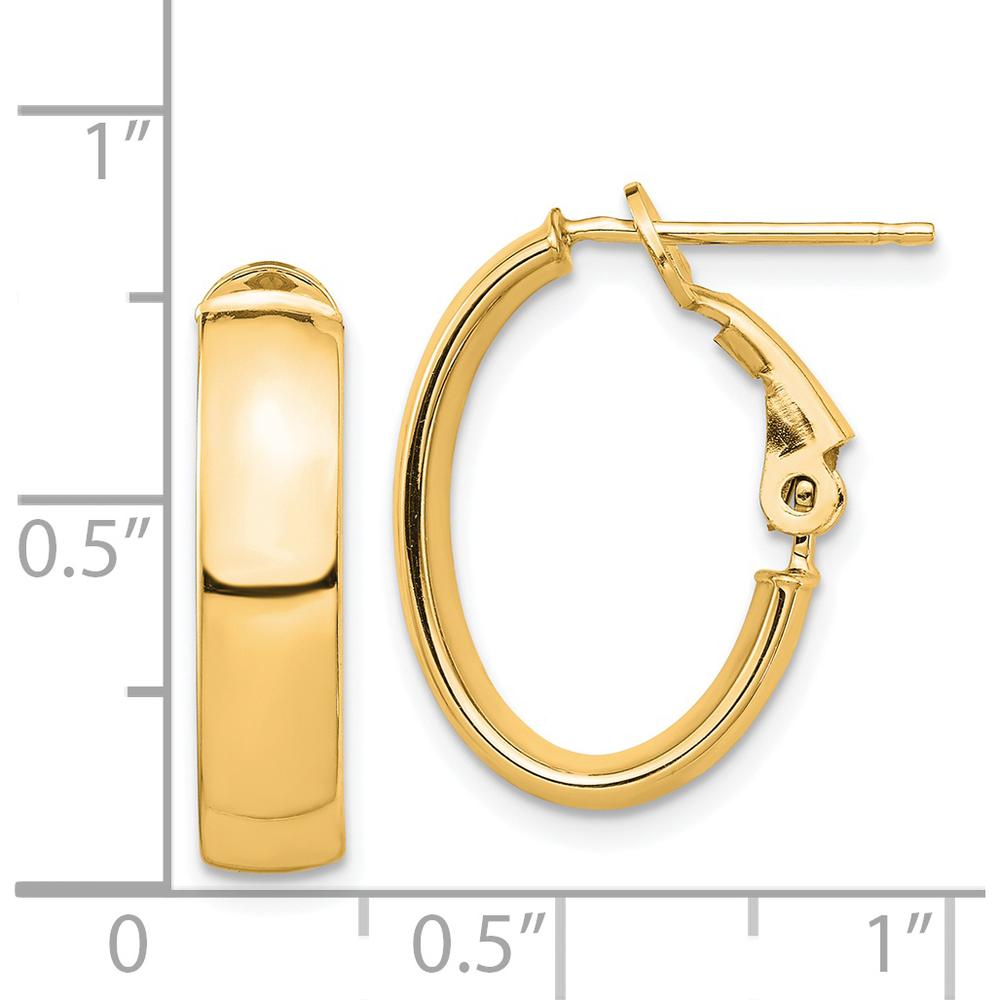 14K Yellow Gold High Polished Omega Back Oval Hoop Earrings - Timeless Luxury Design by Oro Pregiato