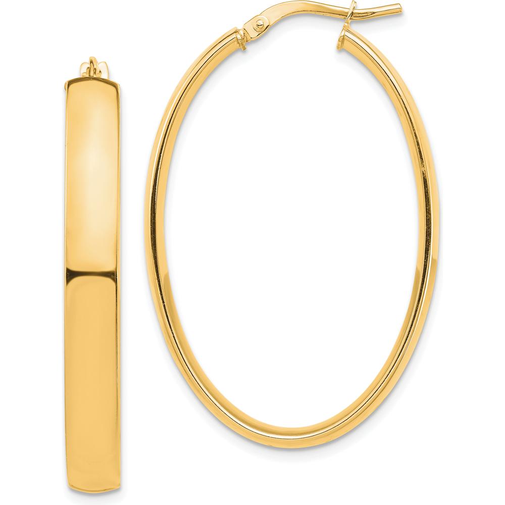 14K Yellow Gold High Polished Oval Hoop Earrings - 40.08mm Length by 0