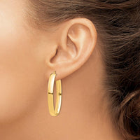 14K Yellow Gold High Polished Oval Hoop Earrings - 40.08mm Length by 0