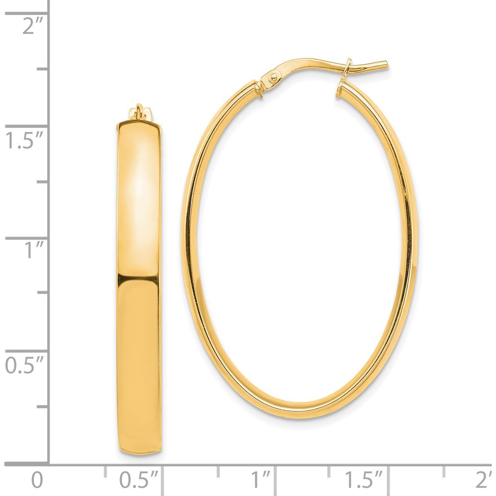 14K Yellow Gold High Polished Oval Hoop Earrings - 40.08mm Length by 0