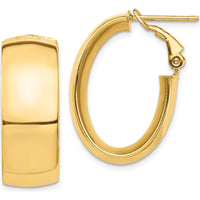 14K Yellow Gold High Polished Oval Hoop Earrings with Omega Back - 10mm Thickness by Oro Pregiato