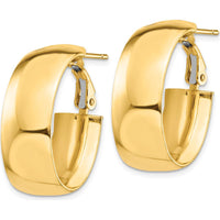 14K Yellow Gold High Polished Oval Hoop Earrings with Omega Back - 10mm Thickness by Oro Pregiato