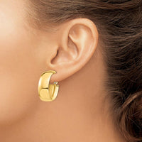 14K Yellow Gold High Polished Oval Hoop Earrings with Omega Back - 10mm Thickness by Oro Pregiato