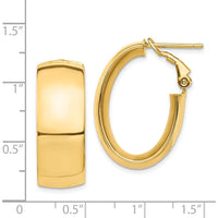 14K Yellow Gold High Polished Oval Hoop Earrings with Omega Back - 10mm Thickness by Oro Pregiato