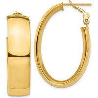 14K Yellow Gold High Polished Oval Hoop Earrings with Omega Clip Back Closure - 10mm Thickness by Oro Pregiato