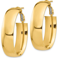 14K Yellow Gold High Polished Oval Hoop Earrings with Omega Clip Back Closure - 10mm Thickness by Oro Pregiato