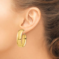 14K Yellow Gold High Polished Oval Hoop Earrings with Omega Clip Back Closure - 10mm Thickness by Oro Pregiato