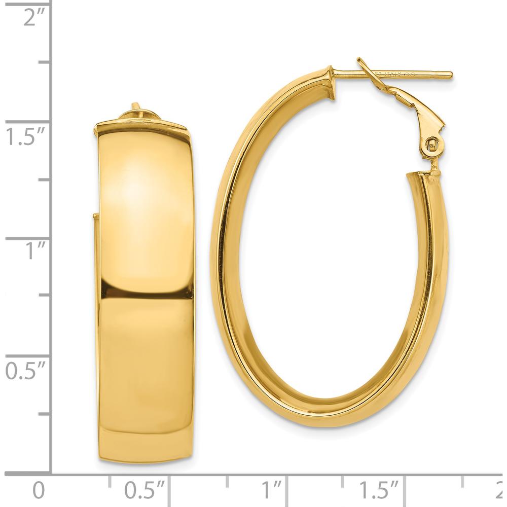 14K Yellow Gold High Polished Oval Hoop Earrings with Omega Clip Back Closure - 10mm Thickness by Oro Pregiato