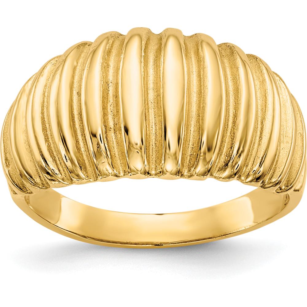 14K Yellow Gold High Polished Ribbed Dome Ring - Fashion Statement Ring by Oro Pregiato