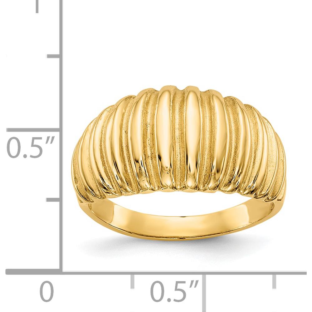 14K Yellow Gold High Polished Ribbed Dome Ring - Fashion Statement Ring by Oro Pregiato
