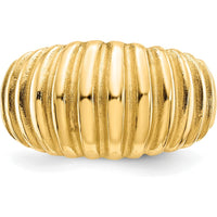 14K Yellow Gold High Polished Ribbed Dome Ring - Fashion Statement Ring by Oro Pregiato
