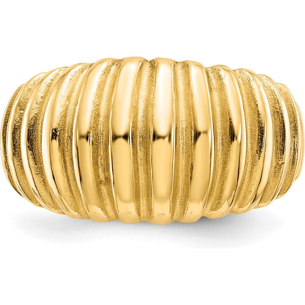 14K Yellow Gold High Polished Ribbed Dome Ring - Fashion Statement Ring by Oro Pregiato