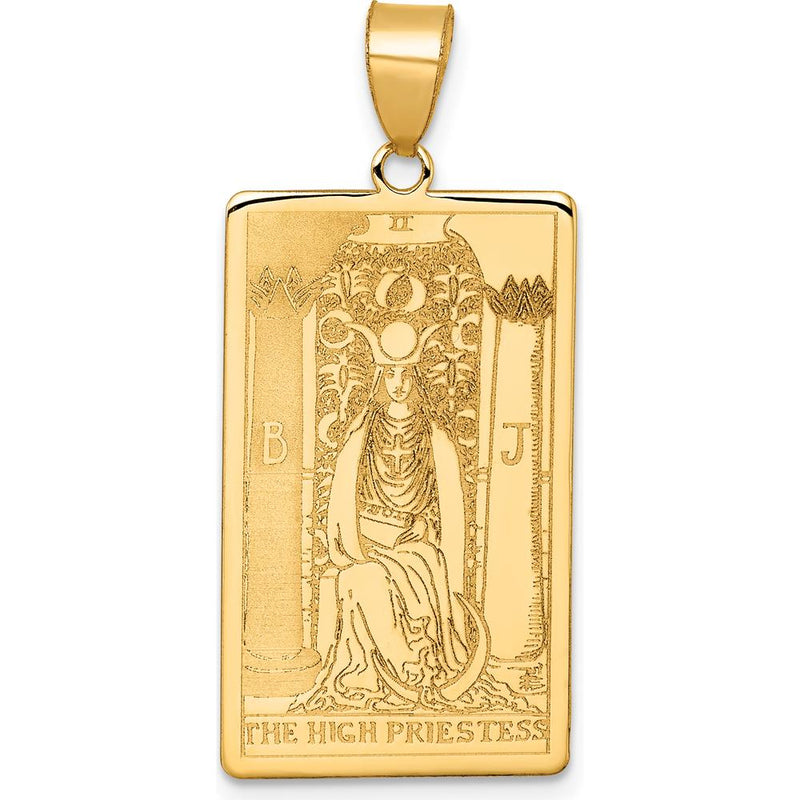 14K Yellow Gold High Priestess Tarot Card Pendant - Spiritual Symbol Charm by Oro Pregiato