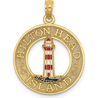 14K Yellow Gold Hilton Head Enamel Lighthouse Circle Charm with Red, White, and Black Accents by Oro Pregiato