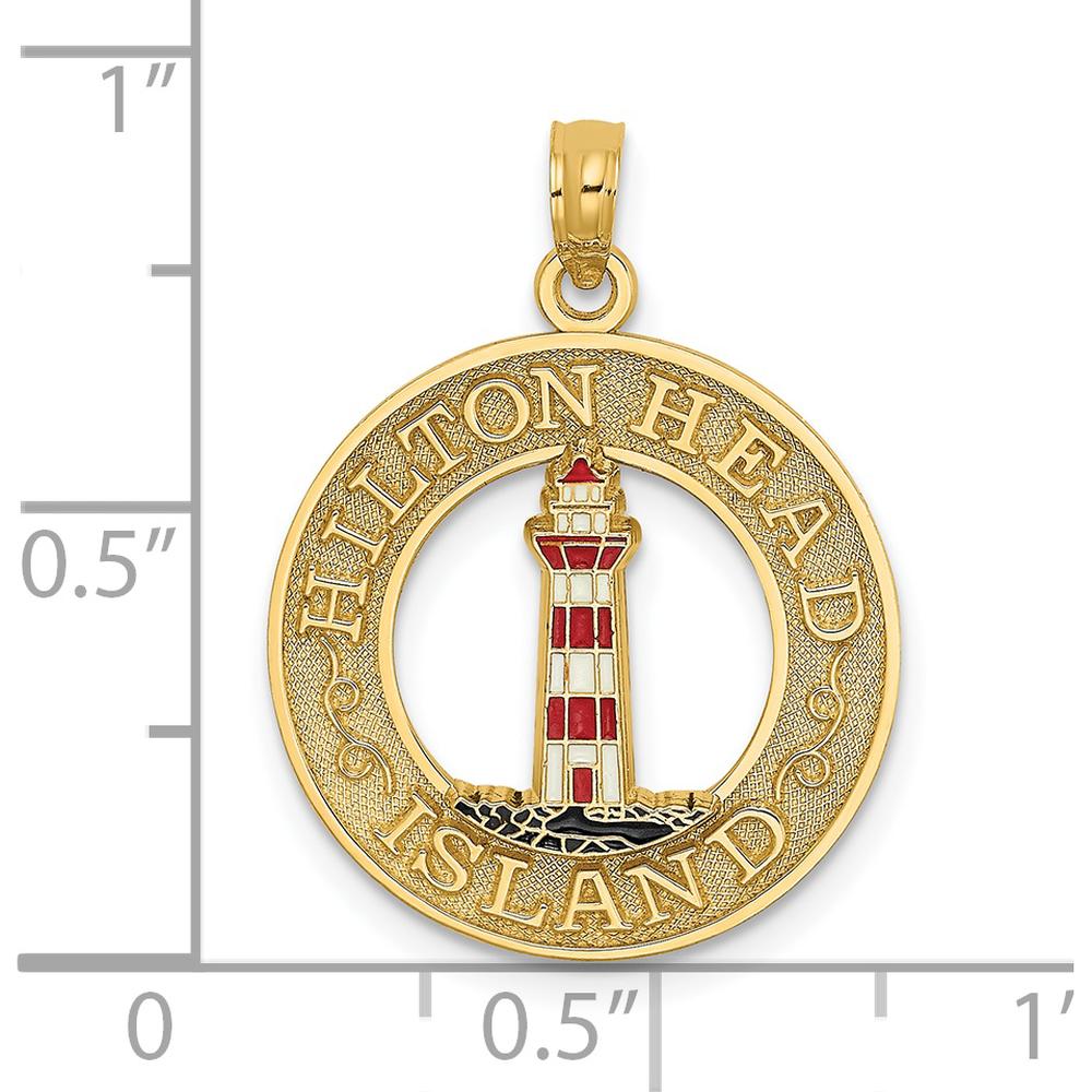 14K Yellow Gold Hilton Head Enamel Lighthouse Circle Charm with Red, White, and Black Accents by Oro Pregiato