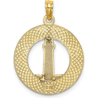 14K Yellow Gold Hilton Head Enamel Lighthouse Circle Charm with Red, White, and Black Accents by Oro Pregiato