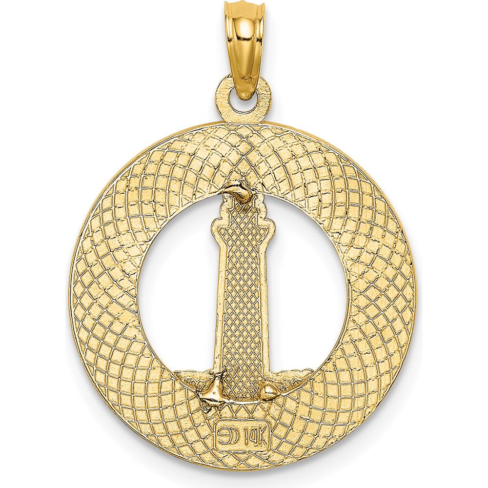 14K Yellow Gold Hilton Head Enamel Lighthouse Circle Charm with Red, White, and Black Accents by Oro Pregiato