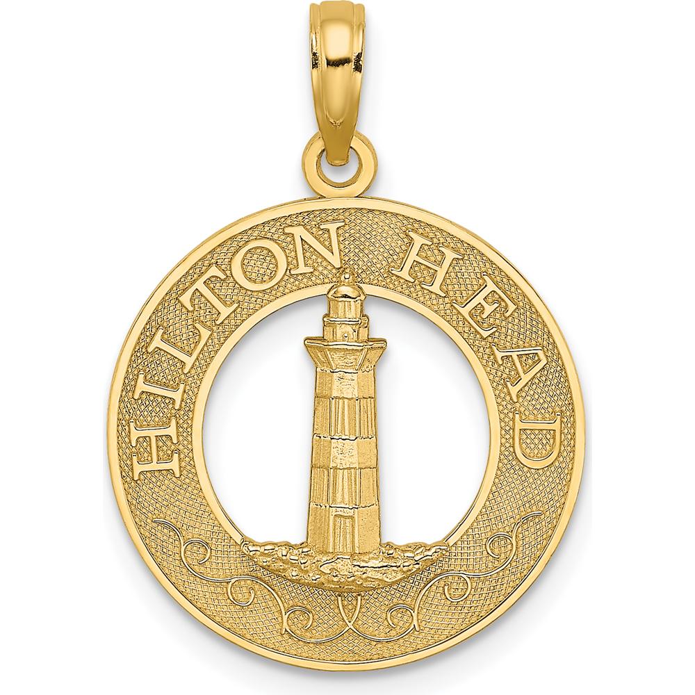 14K Yellow Gold Hilton Head Lighthouse Round Charm Pendant by Oro Pregiato