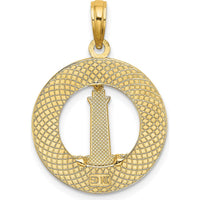 14K Yellow Gold Hilton Head Lighthouse Round Charm Pendant by Oro Pregiato