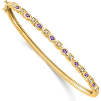14K Yellow Gold Hinged Bangle Bracelet with Amethyst and Diamond - 0.05 Carats Amethyst & 0.11 Carats Diamond Total Weight by Monteluci Fine Jewelry