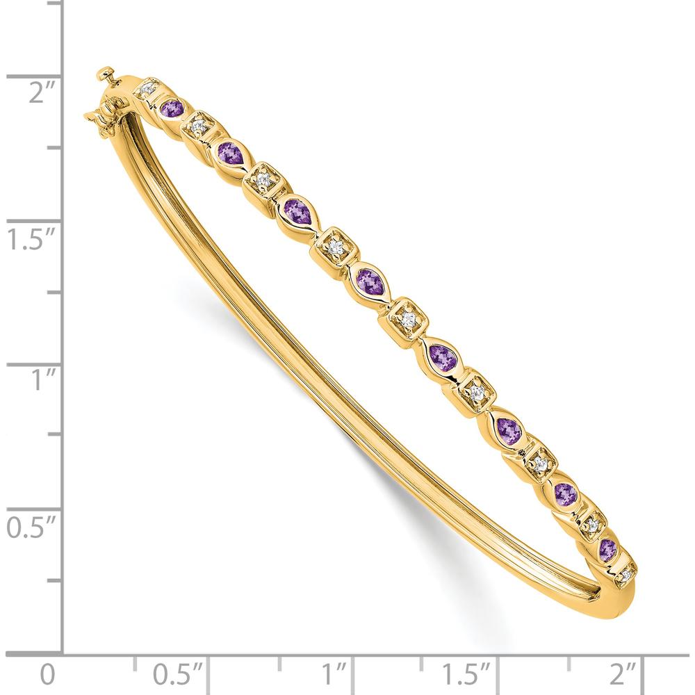 14K Yellow Gold Hinged Bangle Bracelet with Amethyst and Diamond - 0.05 Carats Amethyst & 0.11 Carats Diamond Total Weight by Monteluci Fine Jewelry