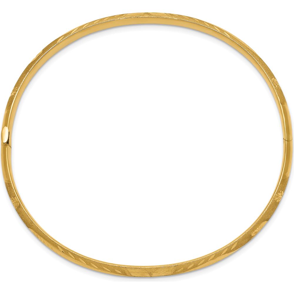 14K Yellow Gold Hinged Bangle Bracelet with Florentine Engraving and Diamond-Cut Texture by Oro Pregiato