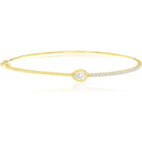 14K Yellow Gold Hinged Bangle Bracelet with Pear-Shaped Diamond and Pavé Set Round Diamonds - 0.55 Carat Total Diamond Weight - Royal Jewelry