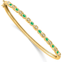 14K Yellow Gold Hinged Bangle Bracelet with Pear-Shaped Emeralds and Round Diamonds - 0.06 Carats Total Emerald Weight, 0.11 Carats Total Diamond Weight by Monteluci Fine Jewelry