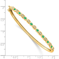 14K Yellow Gold Hinged Bangle Bracelet with Pear-Shaped Emeralds and Round Diamonds - 0.06 Carats Total Emerald Weight, 0.11 Carats Total Diamond Weight by Monteluci Fine Jewelry