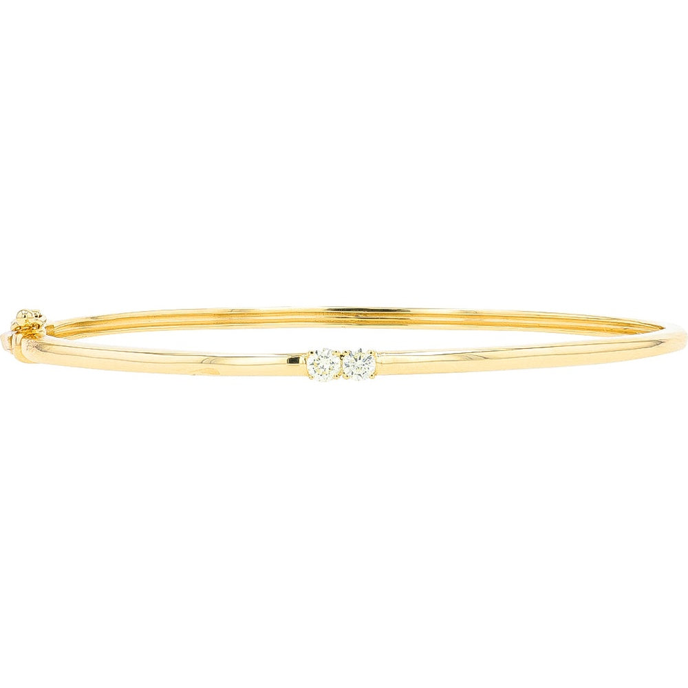 14K Yellow Gold Hinged Bangle Bracelet with Prong-Set Round Diamonds - 0.25 Carat Total Diamond Weight