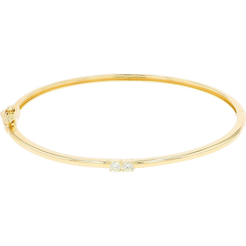 14K Yellow Gold Hinged Bangle Bracelet with Prong-Set Round Diamonds - 0.25 Carat Total Diamond Weight