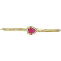 14K Yellow Gold Hinged Bangle with 1.05 Carat Round Ruby and 0.50 Carat Total Diamond Pavé Halo